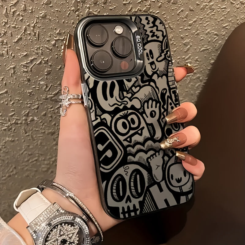 Funda para teléfono resistente a golpes, material de acrílico negro con diseño de patrón divertido en la superficie
