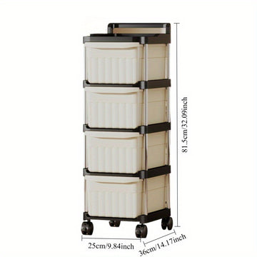 Carrito rodante delgado de 4 niveles con cajones - Organizador móvil de uso múltiple de color crema con ruedas de 360° para cocina, baño, dormitorio | Carrito estrecho de capas múltiples para snacks, maquillaje, hogar, organizador de baño | Unidad de est