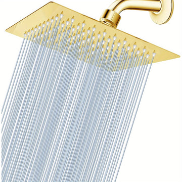 1pieza 8-Pulgadas de cabeza de ducha de alta presión, acero inoxidable 304, experiencia de ducha relajada incluso con bajo flujo de agua - Acabado dorado cuadrado, montado en la pared, experiencia de ducha relajada|Cabezal de ducha moderno|Cabezal de duc