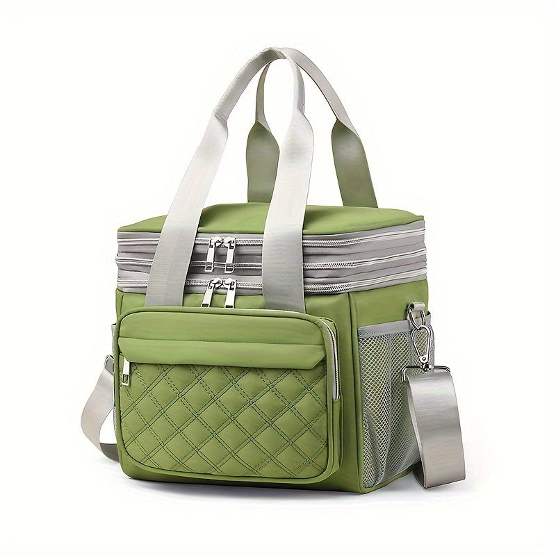 bolso Tote de Almacenamiento Multifuncional para el Hogar y Exteriores con Doble Capa en Rejilla Romboide, Gran Capacidad, No Contacto con Alimentos