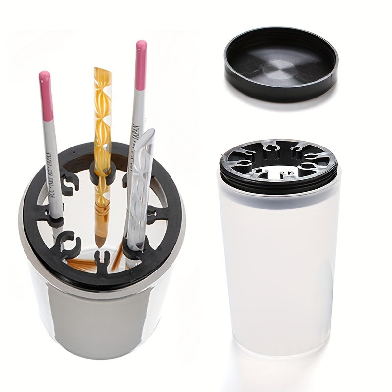 Vaso de Fregado Profesional para Uñas con Tapa - Organizador Hipoalergénico para Manicura en Salón y Hogar, Transparente - Construcción Duradera en Plástico - Sin Necesidad de Electricidad - Para Cepillos de Acrílico y Gel, Herramientas de Uñas - Almacen