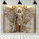 1pieza Estilo Glam Estatua de San Miguel Arcángel Telón de Tela, Ornamento de Poliéster Colgado para Salón y Decoración de Habitación, Ajuste General, No Requiere Electricidad ni Plumas