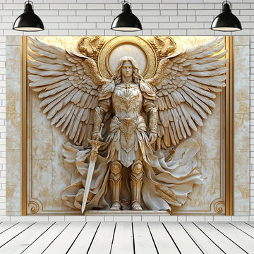 1pieza Estilo Glam Estatua de San Miguel Arcángel Telón de Tela, Ornamento de Poliéster Colgado para Salón y Decoración de Habitación, Ajuste General, No Requiere Electricidad ni Plumas