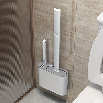 1 Juego de 2 Cepillos de Inodoro y 1 Asiento de Inodoro, Cepillo de Inodoro Montado en la Pared, Cabeza de Cepillo de Inodoro de Silicona Suave, Cepillo de Inodoro con Mango Largo, Cepillo Multifuncional para el Hogar