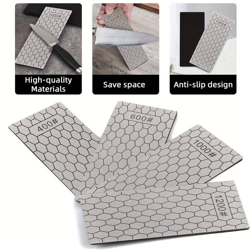 Juego de 4 piedras de esmerilado de diamante, 15,24 x 6,35 cm, material de hierro, no eléctrico, para moler y afilar cuchillos en la cocina, filo opaco o filo de esmerilado, no requiere batería