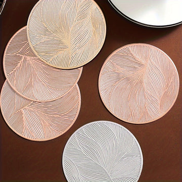 Conjunto de 6 manteles de mesa de PVC redondos, resistentes al calor, antideslizantes con patrón de hojas, solo lavado a mano, ideal para decoración de comedor, bodas y fiestas.