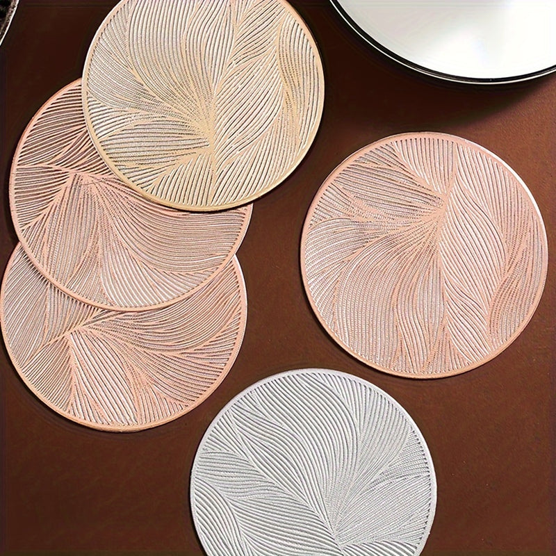 Conjunto de 6 manteles de mesa de PVC redondos, resistentes al calor, antideslizantes con patrón de hojas, solo lavado a mano, ideal para decoración de comedor, bodas y fiestas.