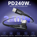 Cable de carga rápida HEEMAX de 240W, con diseño de ángulo recto C a C y USB-C a USB-C, con diseño de 90°, transferencia de datos de alta velocidad, cable trenzado duradero para teléfonos inteligentes y portátiles, cable de carga para teléfono, accesorio