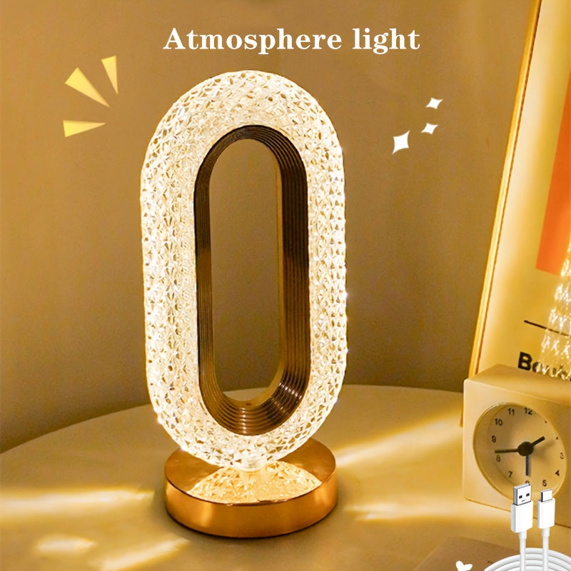 1 lujosa lámpara de mesa ovalada de cristal, lámpara de carga USB para oficina, lámpara de mesa decorativa de luz nocturna para sala de estar, adecuada para dormitorio, sala de estar, decoración de fiestas y cenas, lámpara creativa