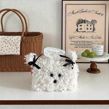 Cubre de caja de pañuelos de perro perrito de peluche, dispensador de servilletas creativo cuadrado, estuche de papel decorativo para mesa para hogar, sala de estar, dormitorio - Otro material de decoraciones de Halloween, Navidad