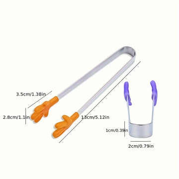 3 Piezas, Pinzas Para Alimentos De Acero Inoxidable Con Diseño Creativo De Palma De Silicona, Mini Pinzas Para Servir Para Ensalada, Hielo, Azúcar, Bocadillos, Antideslizantes, Aptas Para Niños, Multicolor