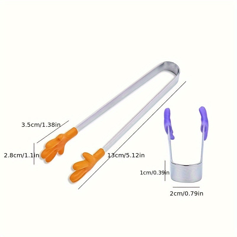 3 Piezas, Pinzas Para Alimentos De Acero Inoxidable Con Diseño Creativo De Palma De Silicona, Mini Pinzas Para Servir Para Ensalada, Hielo, Azúcar, Bocadillos, Antideslizantes, Aptas Para Niños, Multicolor