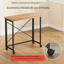 Escritorio plegable portátil de madera con ruedas giratorias 360°, mesa para computadora de oficina en casa, panel de madera y estructura metálica, sin necesidad de electricidad, 1 unidad