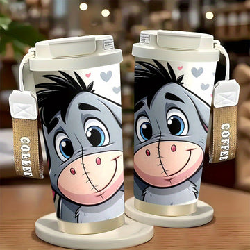Taza de Viaje de Acero Inoxidable Disney Eeyore de 18oz - A Prueba de Fugas, Aislada con Tapa para Bebidas Calientes y Frías, Ideal para Actividades al Aire Libre, Uso en el Coche y Amantes del Café