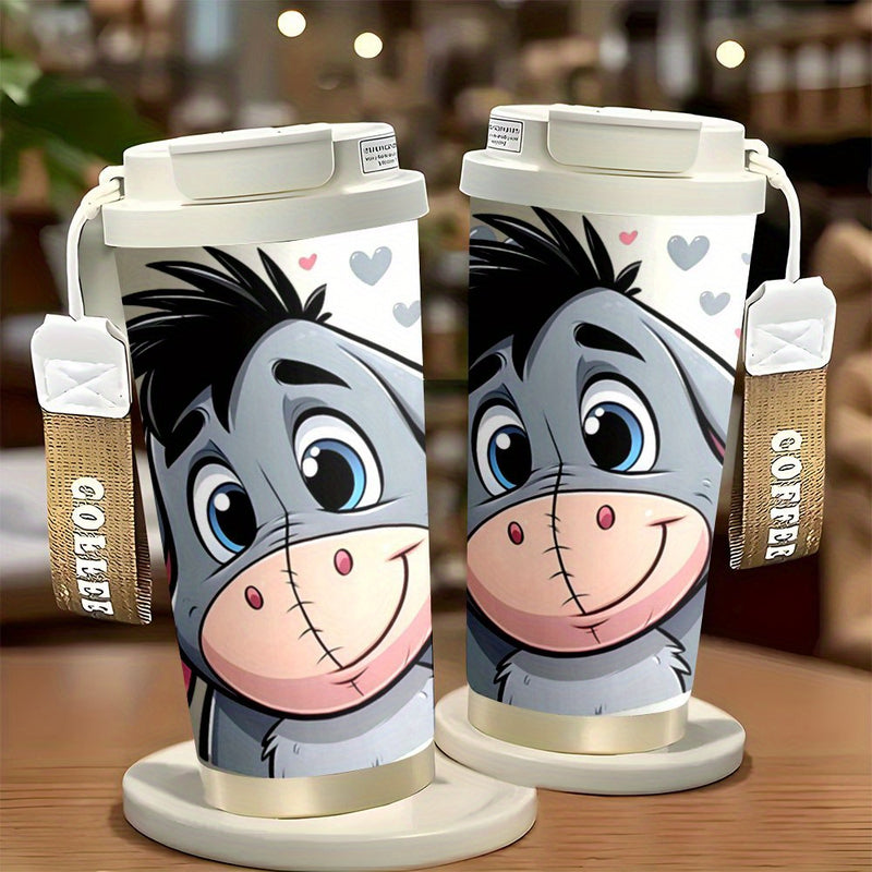 Taza de Viaje de Acero Inoxidable Disney Eeyore de 18oz - A Prueba de Fugas, Aislada con Tapa para Bebidas Calientes y Frías, Ideal para Actividades al Aire Libre, Uso en el Coche y Amantes del Café