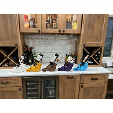 Soporte de botella de vino con forma de conejo 3D impreso, creativo, con forma de conejo de peluche lindo, decoración divertida para el hogar, ajuste estándar de botella, regalo divertido para amantes del vino.