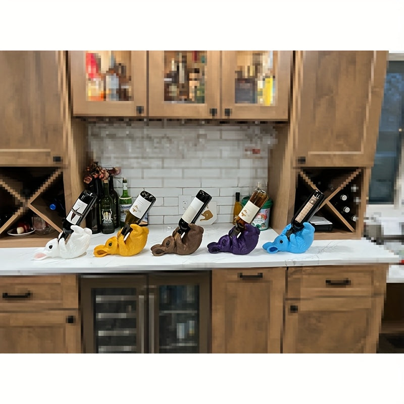 Soporte de botella de vino con forma de conejo 3D impreso, creativo, con forma de conejo de peluche lindo, decoración divertida para el hogar, ajuste estándar de botella, regalo divertido para amantes del vino.