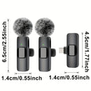 Micrófono Lavalier inalámbrico FengYang con reducción de ruido y controles integrados - Compatible con USB-C para teléfonos inteligentes, laptops, vlogging, clases en línea, podcasts - Micrófono compacto de clip con malla reductora de explosiones (negro)