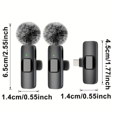 Micrófono Lavalier inalámbrico FengYang con reducción de ruido y controles integrados - Compatible con USB-C para teléfonos inteligentes, laptops, vlogging, clases en línea, podcasts - Micrófono compacto de clip con malla reductora de explosiones (negro)