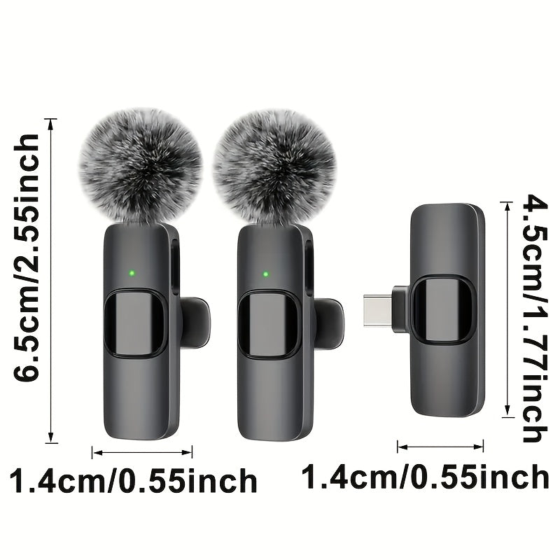 Micrófono Lavalier inalámbrico FengYang con reducción de ruido y controles integrados - Compatible con USB-C para teléfonos inteligentes, laptops, vlogging, clases en línea, podcasts - Micrófono compacto de clip con malla reductora de explosiones (negro)
