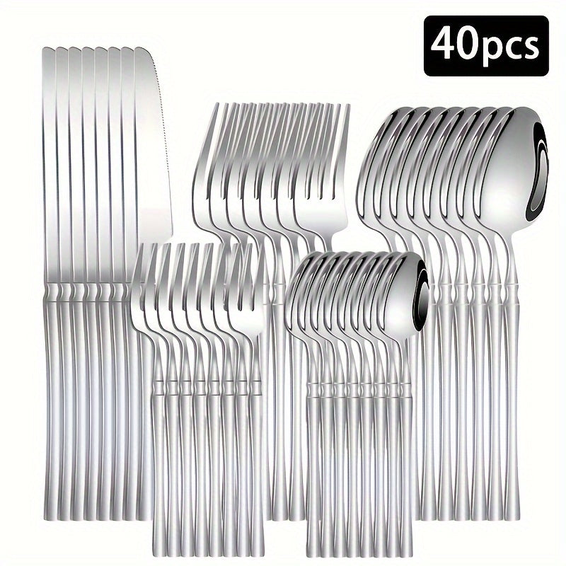 Set de cubiertos de acero inoxidable - 20/30/40 piezas de cubiertos elegantes con mango delgado, vajilla premium para 4/6/8 personas, incluye cuchillos, tenedores, cucharas, cubiertos de postre, ideal para el hogar, la cocina, el restaurante, las fiestas
