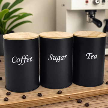 Juego de tres piezas de tarro redondo metálico con tapa, caja multiusos para té, café y azúcar, organizador reutilizable no eléctrico, ideal para cocina, sala o oficina