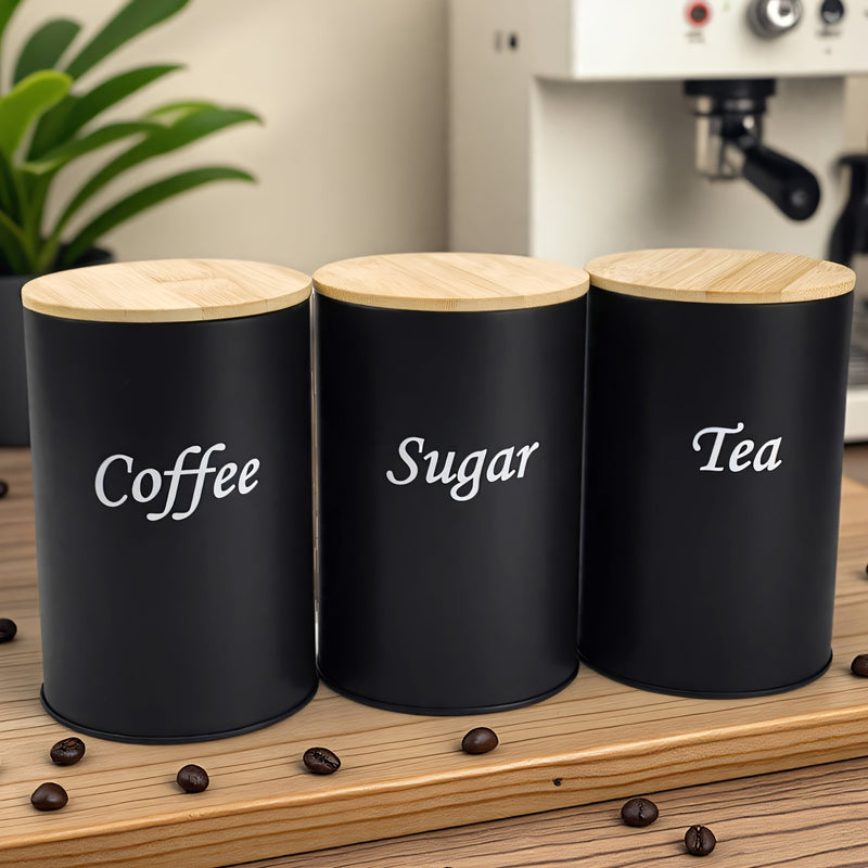 Juego de tres piezas de tarro redondo metálico con tapa, caja multiusos para té, café y azúcar, organizador reutilizable no eléctrico, ideal para cocina, sala o oficina