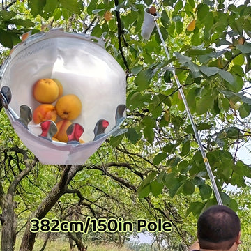 Recogedor de Frutas 2 en 1 con Varilla Telescópica y Bolsa de Malla - Ideal para Caqui, Manzanas, Mangos, Duraznos, Aguacates Naranjas, Sierra de Palo de 230'', Poste Ajustable de 6 Metros, Recolección de Frutas