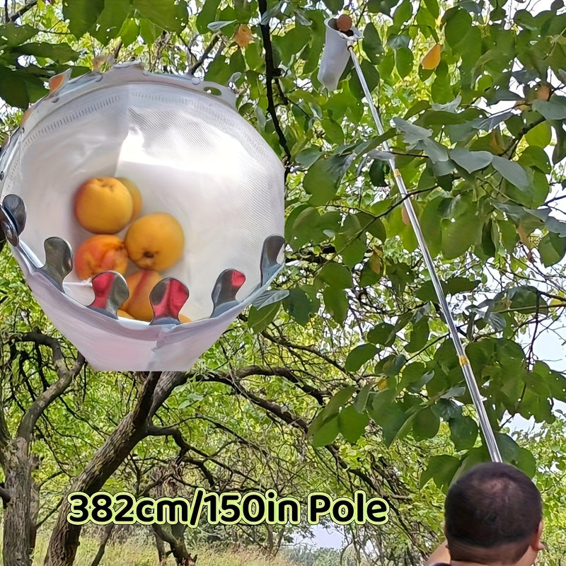 Recogedor de Frutas 2 en 1 con Varilla Telescópica y Bolsa de Malla - Ideal para Caqui, Manzanas, Mangos, Duraznos, Aguacates Naranjas, Sierra de Palo de 230'', Poste Ajustable de 6 Metros, Recolección de Frutas