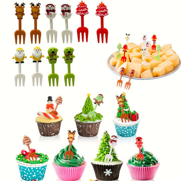1 Juego De 10 Piezas, Tenedores De Frutas De Caricatura Navideños, Palillos De Frutas Lindos Con Forma De Animales Creativos, Decoración De Loncheras Bento, Suministros Para Fiestas Navideñas, Decoración Del Hogar