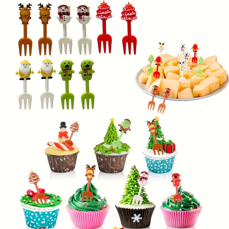 1 Juego De 10 Piezas, Tenedores De Frutas De Caricatura Navideños, Palillos De Frutas Lindos Con Forma De Animales Creativos, Decoración De Loncheras Bento, Suministros Para Fiestas Navideñas, Decoración Del Hogar