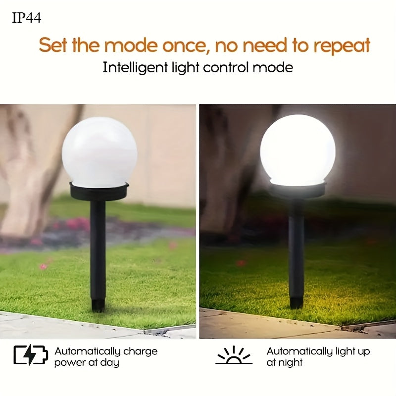 Focos solares blancos esféricos - 3/6 piezas, iluminación redonda para jardín y caminería, bajo voltaje, acabado barnizado, material plástico, ideal para decoración de patio y jardín, iluminación exterior | Diseño esférico elegante | Iluminación energéti
