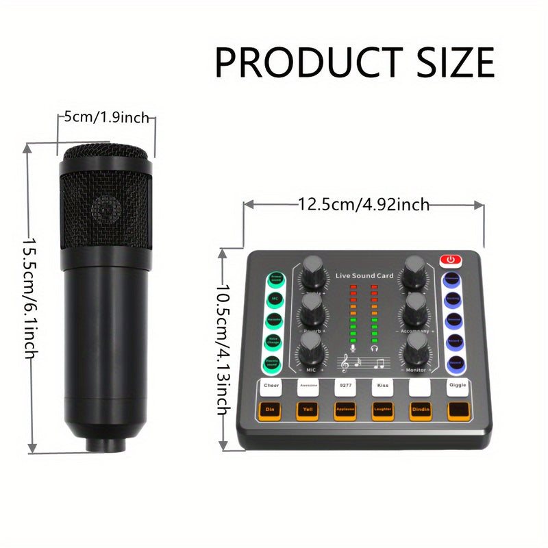 SKTOME Paquete profesional de podcasting - Interfaz de audio M8 todo en uno con micrófono unidireccional de grado de estudio, mezclador de DJ y batería de litio recargable - Perfecto para grabar, transmisión en vivo, juegos y karaoke en PC, smartphone y