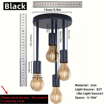 Lámpara de techo estilo industrial negra con 4 portalámparas E27, ideal para dormitorios, cocinas y pasillos, diámetro de 15 cm / 5.9 pulgadas. Verificar tamaño antes de comprar (focos no incluidos)
