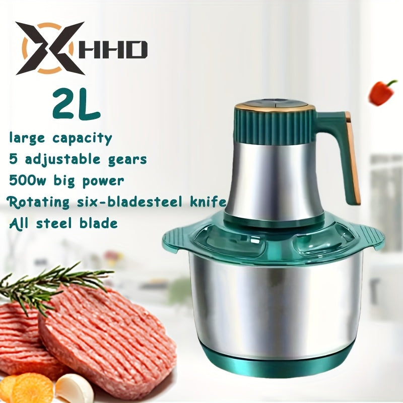 Picadora de Carne Eléctrica, Procesador de Alimentos 2L/3L/5L Acero Inoxidable y Máquina para Fideos, Usada para Picar Carne, Verduras, Frutas y Nueces, 5L con 6 Cuchillas Afiladas, 3L/2L con 4 Cuchillas, 500W, Enchufe Americano