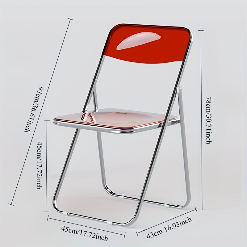 Silla Plegable de Acrílico y Metal con Diseño de Espalda Cruzada - Estilo Moderno Minimalista Transparente y Naranja, Ligera y Duradera para Comedor en Casa, Tiendas Minoristas, Cafeterías - Fácil de Limpiar