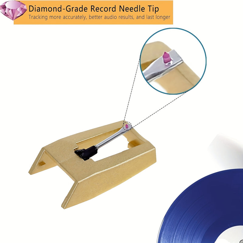 2/4 piezas de agujas de grabadora de discos de oro - Reemplazo de estilográfica de giradiscos de diamante mejorado para Crosley Jensen IonVictrola Fonógrafo, material PE duradero, agarre mejorado y precisión