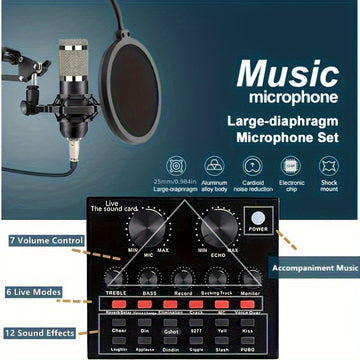Kit de micrófono Black Iron Studio, BM-800 Podcast Mic, con tarjeta de sonido V8, batería de litio recargable por USB, control de volumen, conector de 3,5 mm, para portátil, Vlog, transmisión en vivo, videoconferencia, karaoke, canto