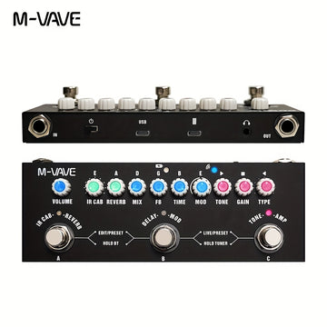 Pedal M-VAVE CUBE-BABY Guitarra Multi-Efectos - Pedalboard Compacto con Simulador de Amplificador Integrado y Gabinetes, sin varillas 5.0, Efectos Delay/Reverb/Distortion/Overdrive, Batería de Polímero de Litio, USB/Alimentación por USB - Ideal para Uso