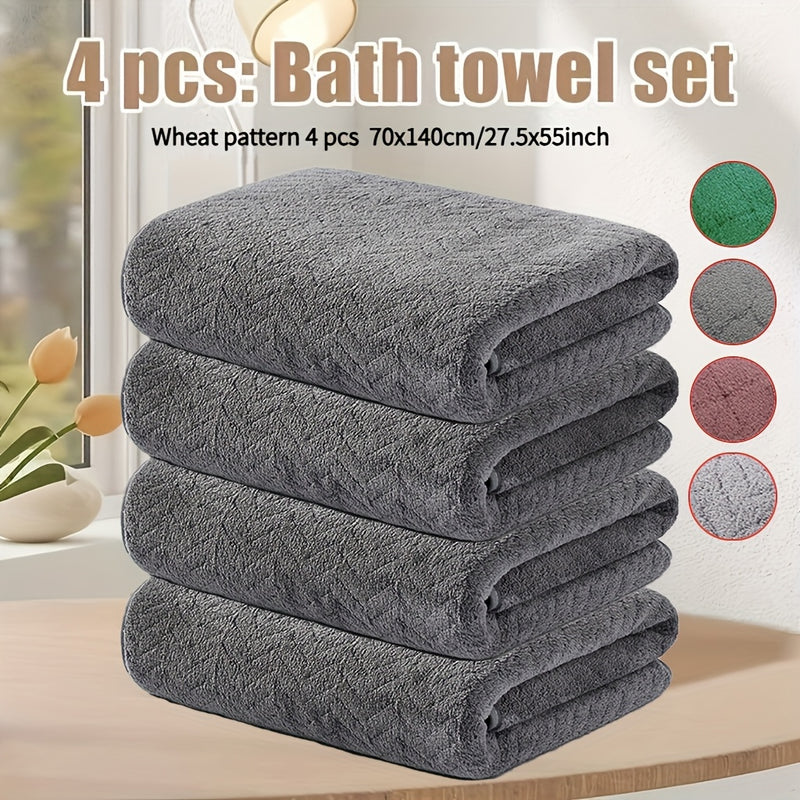 Juego de 4 toallas de baño de felpa coral 70x140 cm (27.5x55.1 pulgadas) en forma de gavilla de trigo, suaves, absorbentes, de secado rápido, sin desvanecimiento ni pelusa, ideales para uso diario en el hogar y en la ducha, perfectas para regalar en ocas