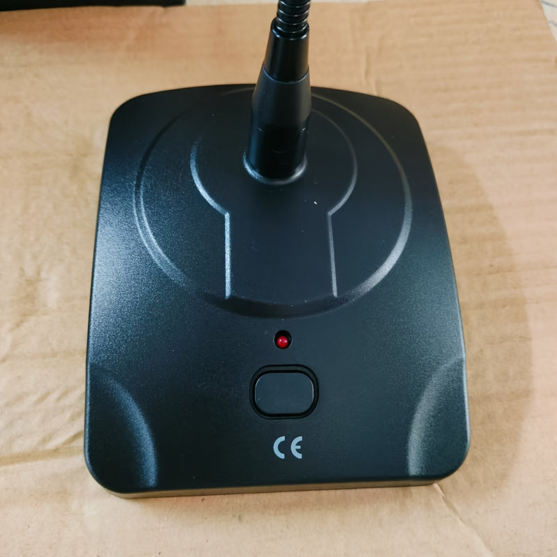 Micrófono de escritorio dinámico con cuello de cisne, construcción metálica, negro, conector de 6,35 mm, alimentado por batería (batería no incluida), voltaje de funcionamiento ≤36 V, para amplificador/altavoz/ordenador