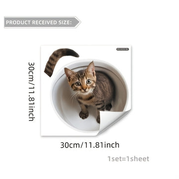Cubierta de inodoro de gato 3D de un solo uso, estampado de animal, autoadhesivo de PVC, superficie de plástico, con decoración de baño M14555-NL