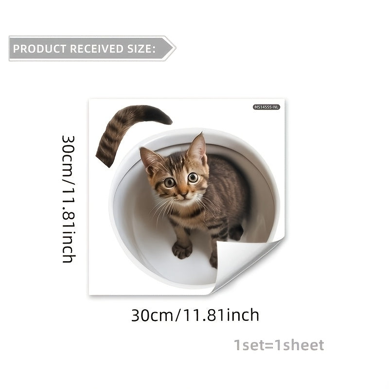 Cubierta de inodoro de gato 3D de un solo uso, estampado de animal, autoadhesivo de PVC, superficie de plástico, con decoración de baño M14555-NL