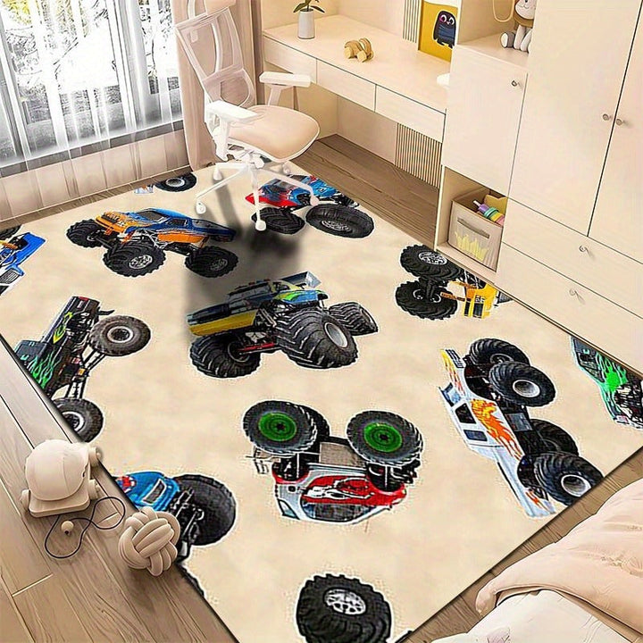 Alfombra de arte de camión súper, duradera, de fibra de poliéster lavable en máquina, para silla de oficina, camping, juegos, jardín, ideal para regalo festivo