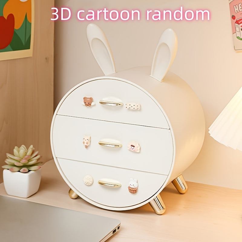 Caja de Almacenamiento de Papelería para Escritorio con Pasador de Conejito, Estilo de Cajón Multinivel, Caja de Almacenamiento de Cosméticos para Dormitorio Lindo