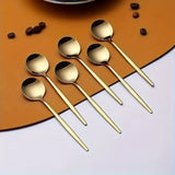 12/24 piezas de juego, elegante cuchara de postre de acero inoxidable dorado, -Se puede utilizar para café, cuchara de sopa y más, apto para lavavajillas, perfecto para uso doméstico o en restaurantes.