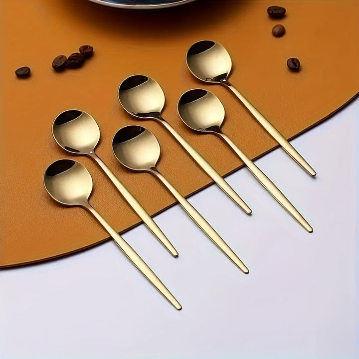 12/24 piezas de juego, elegante cuchara de postre de acero inoxidable dorado, -Se puede utilizar para café, cuchara de sopa y más, apto para lavavajillas, perfecto para uso doméstico o en restaurantes.