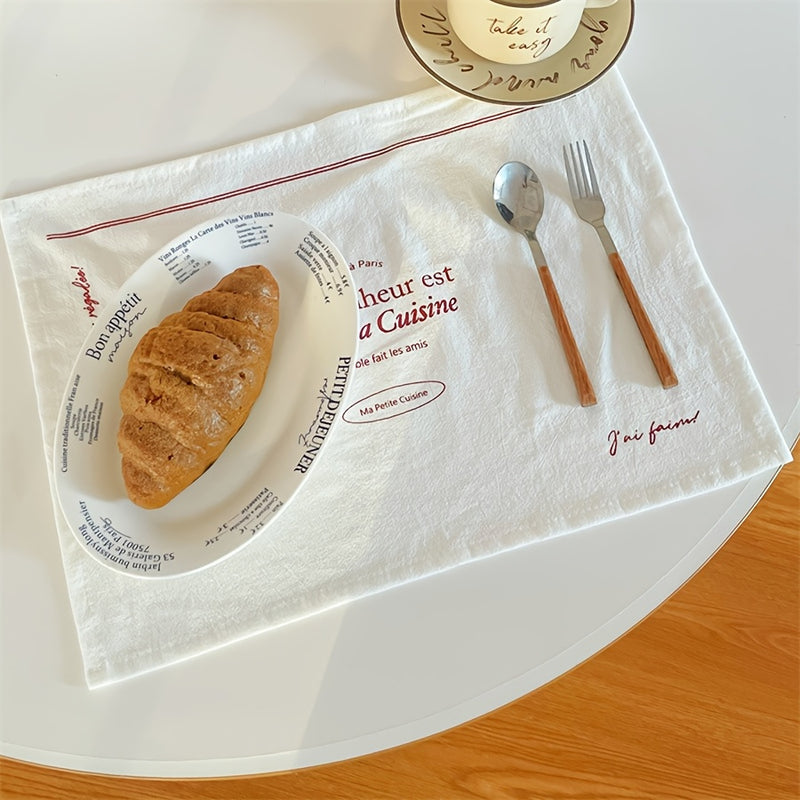 1pc Mantel Francés - Decoración Elegante para Mesa con Diseño Blanco y Marrón, Manteles de Lino para Desayuno en Cama, Regalos de Aniversario o San Valentín - Esenciales de Cocina y Restaurante, Vajilla Elegante, Temática Francesa, Superficie Texturizada