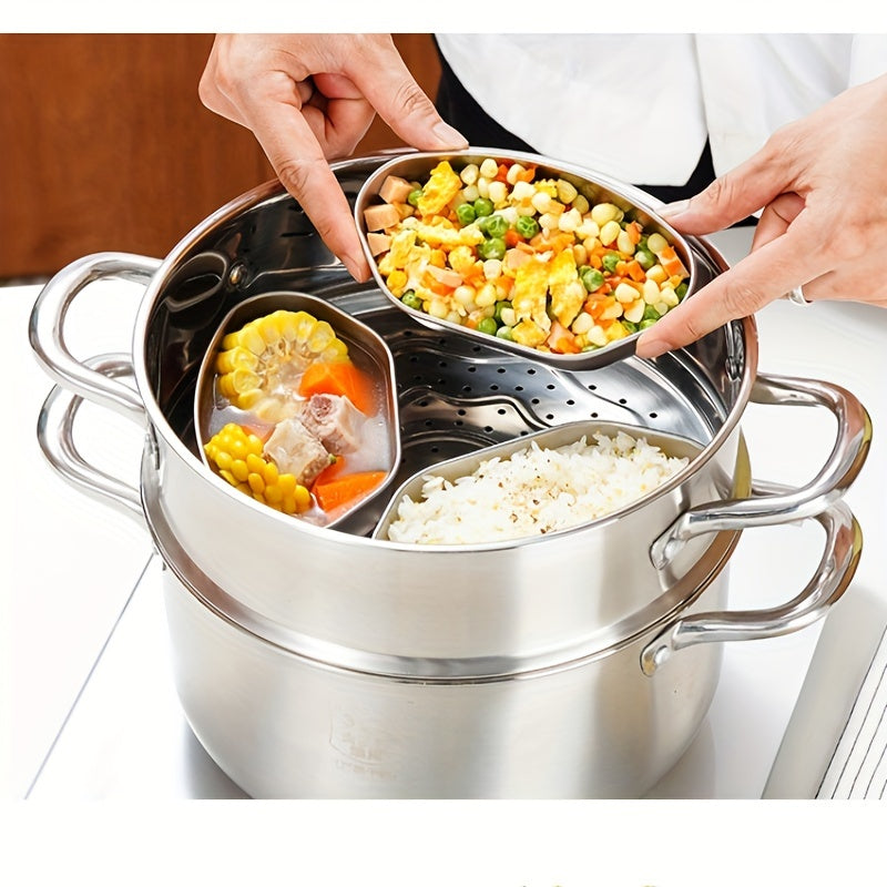 3 piezas de cesta de vapor de acero inoxidable - Ideal para cocinar, conservar y organizar alimentos en la cocina, perfecta para verduras, arroz y carne, artículos esenciales de cocina | Moderna vajilla de cocina | Construcción duradera, cesta de vapor
