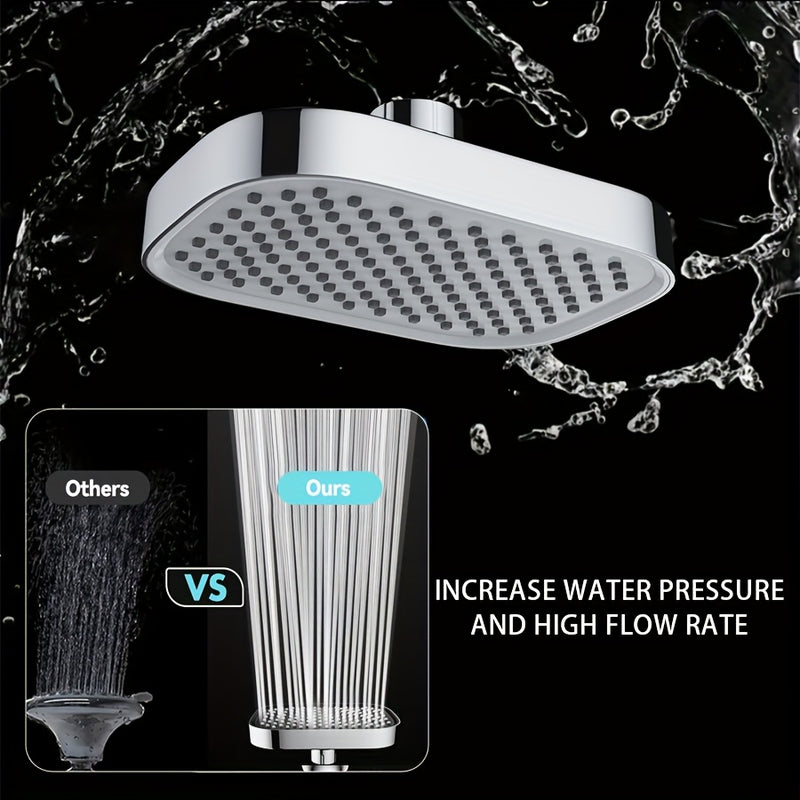 Comodidad Diaria] Cabezal de ducha de lluvia a alta presión - Acabado en cromo elegante, montado en la pared, cobertura de rociado rectangular para una experiencia de baño lujosa, accesorios para ducha